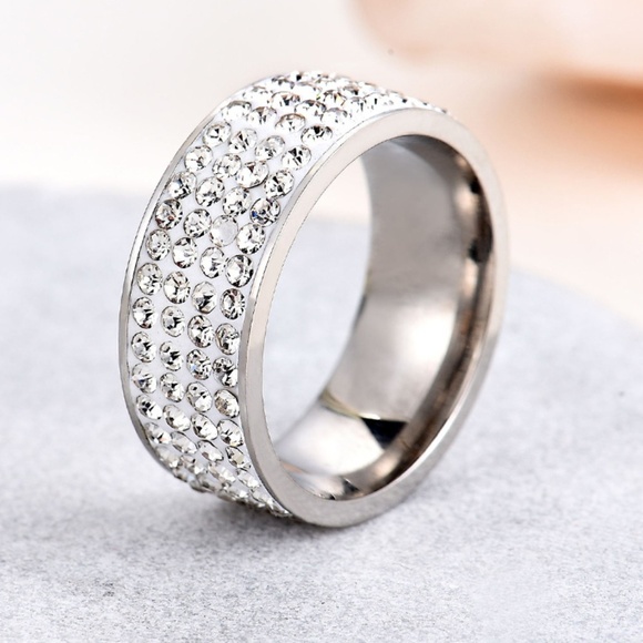 5 Row Micro Pave CZ SS Eternity Wedding Band - Picture 10 of 12